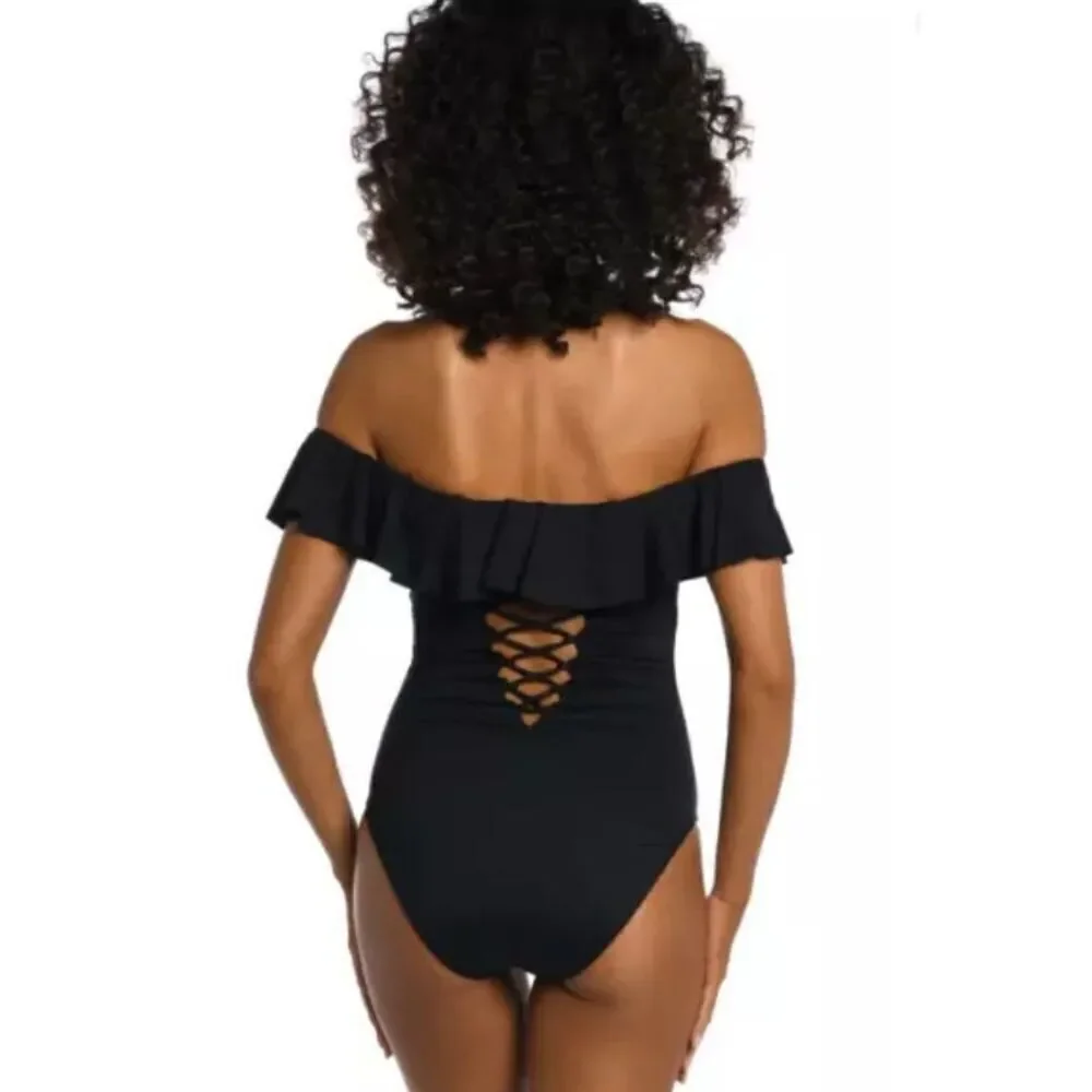 La Blanca Island Goddess Off Shoulder Ruffle One Piece Size 12 NWT